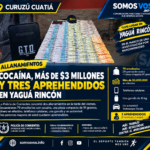 COCAÍNA, MÁS DE $3 MILLONES Y TRES APREHENDIDOS TRAS DOS ALLANAMIENTOS EN YAGUÁ RINCÓN